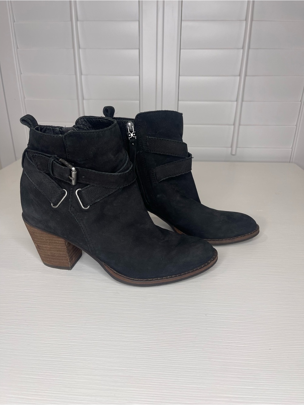 Sam Edelman Black Suede Ankle Boots with Buckle Strap